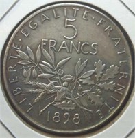 1898 five francs French coin token