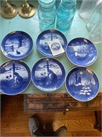 6 Blue Copenhagen Christmas Plates