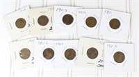 (10) Assorted Lincoln Wheat Cents (1909-1912)