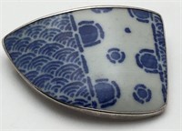Sterling Silver And Blue Porcelain Pin / Pendant