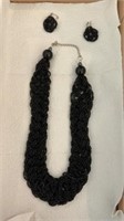 Black Beaded Necklace w/matching Earrings
