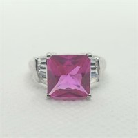 SILVER PINK CZ  RING (~WEIGHT 4.67G)