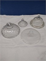 Four Clear Glass Candy Dish Lids