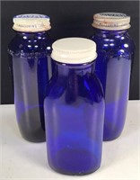 (3) Vintage Blue Medicine Jars