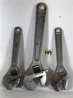 3 Adjustable Wrenches 8" Williams 2-6" Wrenches