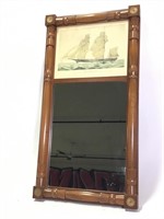 Vintage Wooden Framed Mirror w/ Clipper Ship Print