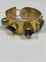 HANDMADE TURKISH BEZEL SET GEMSTONES CUFF BRACELET