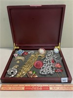 DESIRABLE LOT OF COSTUME JEWLERY WITH DISPLAY CASE