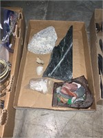 box lot of rocks and  a shell