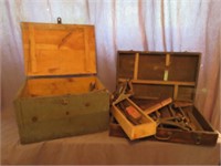 2 WOOD TOOL CHEST WITH TOOLS - CHISELS