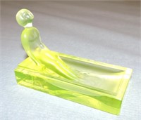 Czechoslovakia vaseline glass nude ring holder