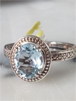 New Sterling Silver Blue Topaz Ring Sz 10