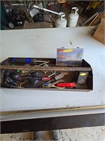 Metal tool tray with screwdrivers and misc