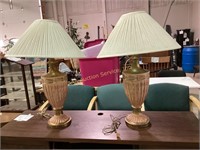Pair (2) Urn Table Lamps Oink and Gold brushed