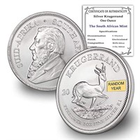 Random Year 1 Oz South African Silver Bu W/ Coa