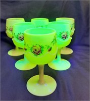 (6) Heisey Beaded Swag 6" Souvenir Goblets