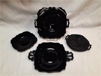 (4) L.E. Smith Black Glass Serving Plates