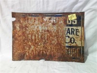 RUSTED METAL ADVERTISING SIGN, 20" X 13 3/4"