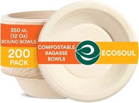 ECO SOUL 100% Compostable 12 Oz Soup Bowls [200-Pa