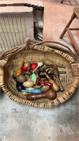 Large basket of over 25 antique wood sock &