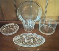Clear Glass Plate & 4 Bowls