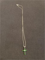 Sterling Silver Cross with Green Stones