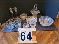 Flat of Cut and Pressed Glass with Glass Basket