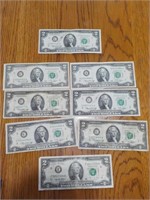 8-$2.00 green seal notes all 1-1995, 7-1976