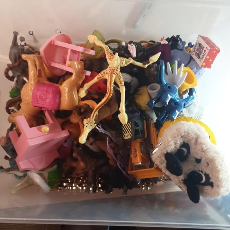 assorted box of toys and figures