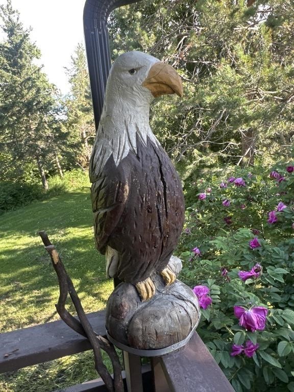 Large wood carved eagle art