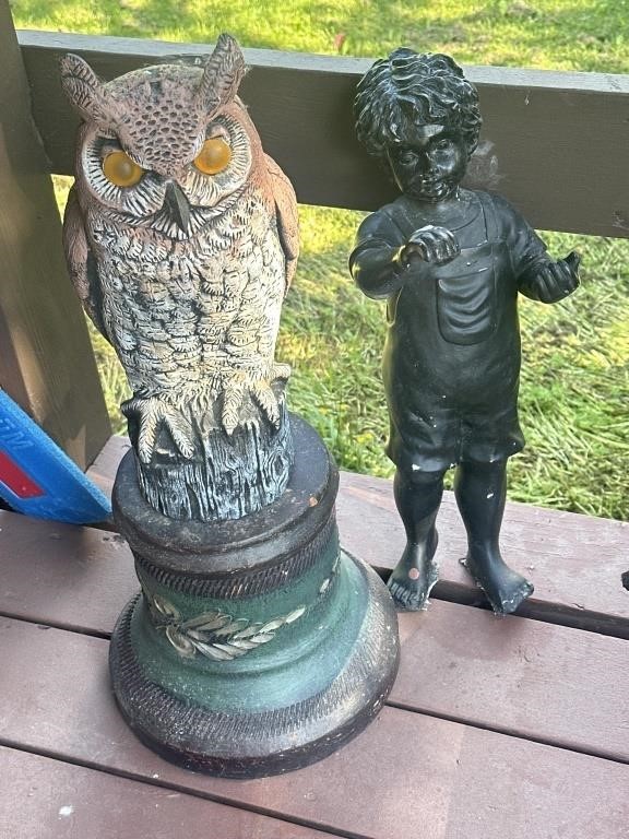 Owl and child garden art