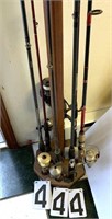 7 fishing rods and stand