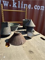 Vintage copper buckets and pans