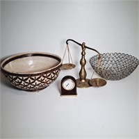 Decorative Bowls, Brass Scale, Clock