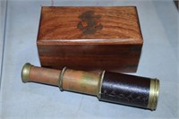 VINTAGE BRASS SPYGLASS IN WOODEN CASE