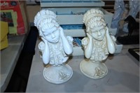 2 VINTAGE GIRL BUSTS 10" TALL