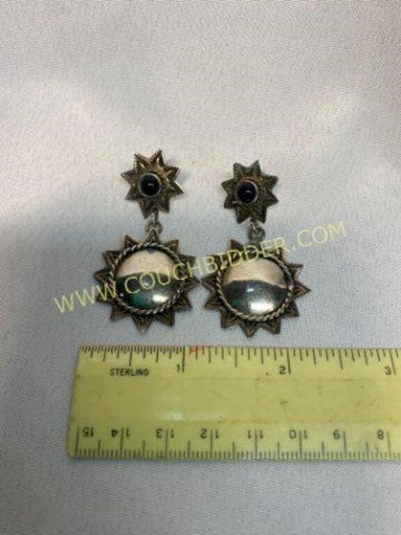 Sterling Marked Concho Star Style Drop Earrings