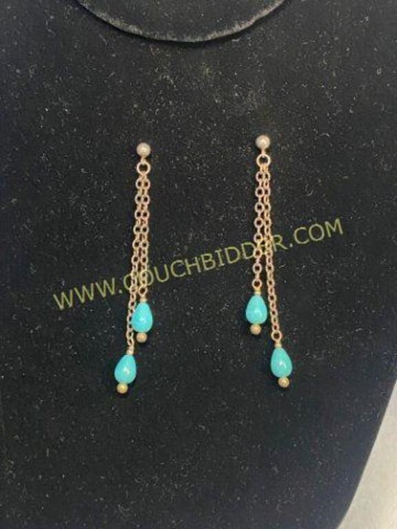 Silver Dangle Turquoise Bead Earrings