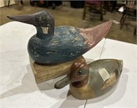 Modern Wood Duck and Carved Duck