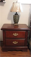 Vintage Cherry Wood End Table w/ Lamp