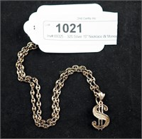 .925 Silver 15" Necklace W Money Charm 7.4g