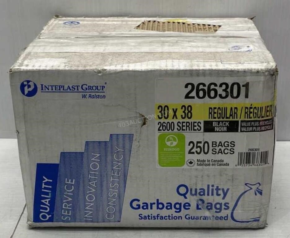 Case of 250 Interlast Black Garbage Bags - NEW $50