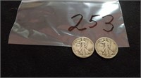 2) Walking Liberty Half Dollars 1942 &1944D