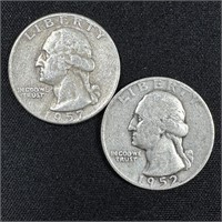 1952-D & 1957-D Washington Silver Quarters