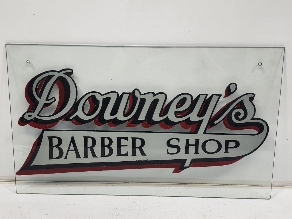 Early Reverse on Glass Downey's Barber Shop