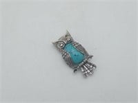 BEAU Sterling Silver Turquoise OWL pin brooch