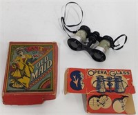 Vintage Opera Glasses & Old Maid Game Box