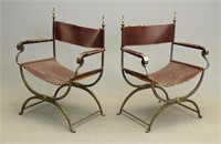 Pair Early Wrought Iron Italian Savonarola Chairs