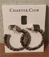 NWT CHARTER CLUB GREEN RHINESTONE HOOP EARRINGS $3