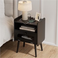 NEW $70  Nightstand with Charging Station, Black